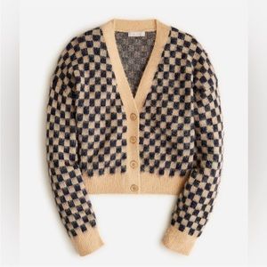 I.Cree beige and navy checkered v neck sweater size XS